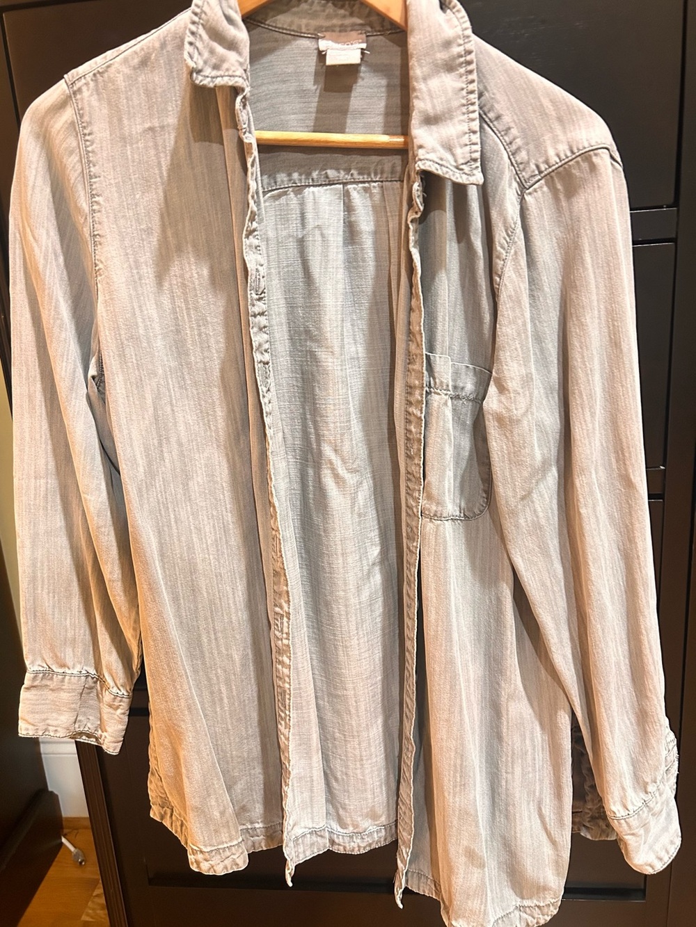 Chico's Light Washed Beige Button-Down Shirt Jacket